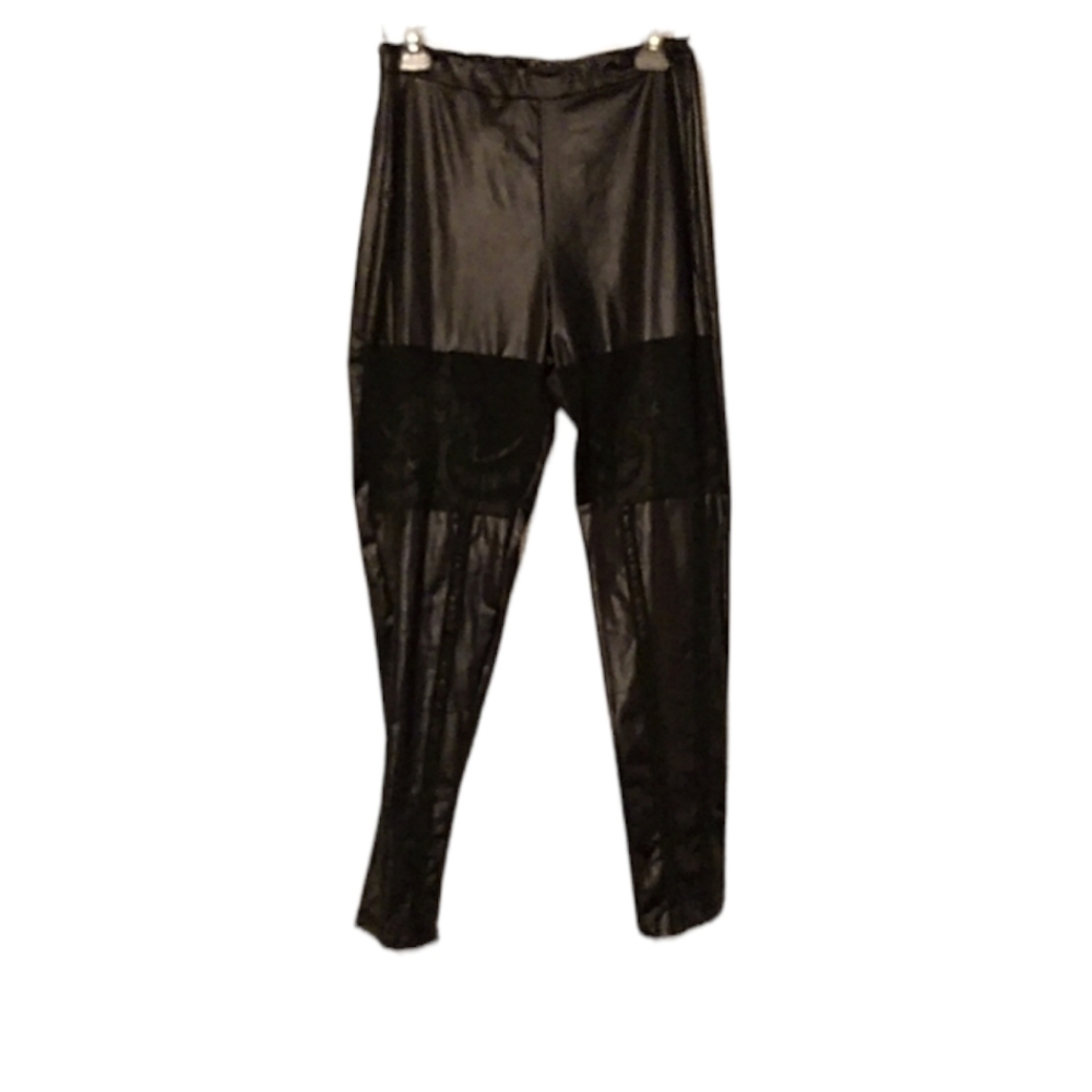 BLACK PLEATHER LACE LEGGINGS